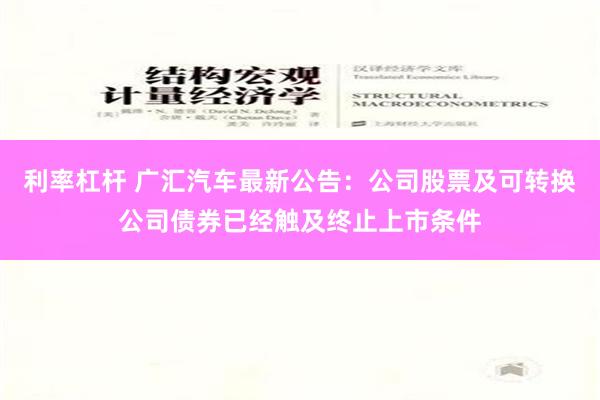 利率杠杆 广汇汽车最新公告：公司股票及可转换公司债券已经触及终止上市条件