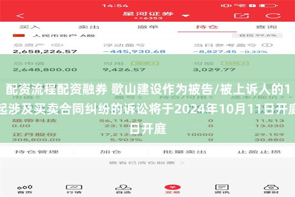 配资流程配资融券 歌山建设作为被告/被上诉人的1起涉及买卖合同纠纷的诉讼将于2024年10月11日开庭