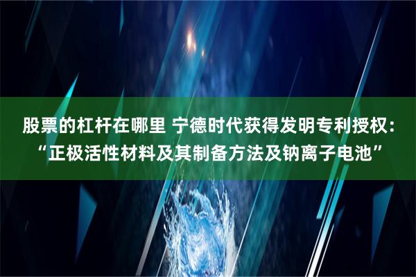 股票的杠杆在哪里 宁德时代获得发明专利授权：“正极活性材料及其制备方法及钠离子电池”