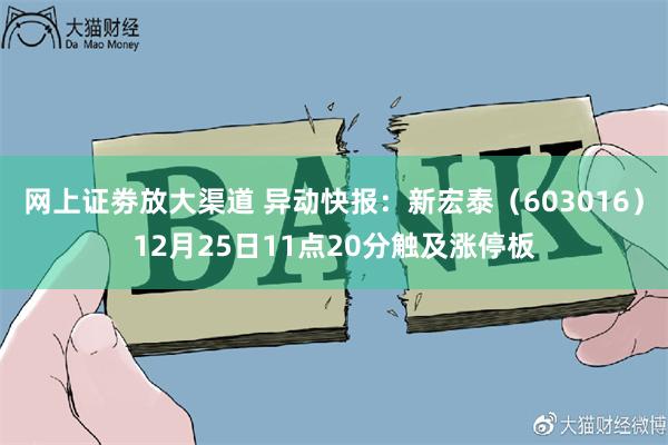 网上证劵放大渠道 异动快报：新宏泰（603016）12月25日11点20分触及涨停板